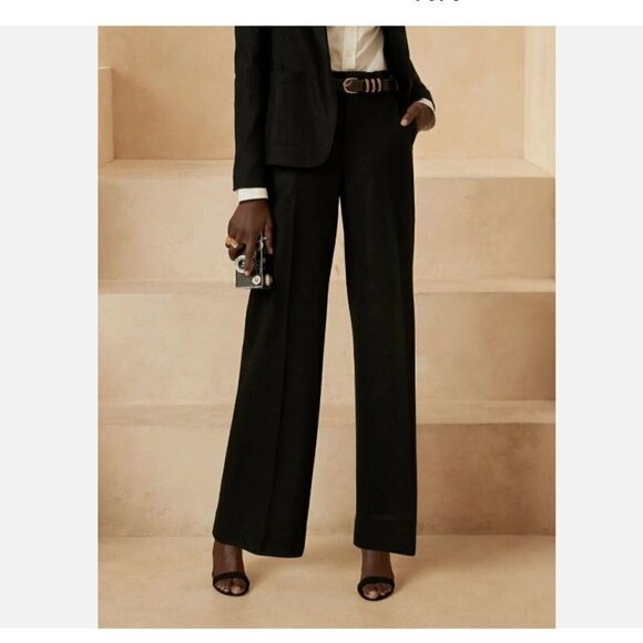 Banana Republic Wide-Leg ITALIAN WOOL Black Size 0 PETITE Pants MSRP $130 - Picture 1 of 9